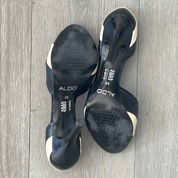 Aldo Black and Cream Stripe Peep Toe Stiletto-39(8.5) - Picture 5 of 12